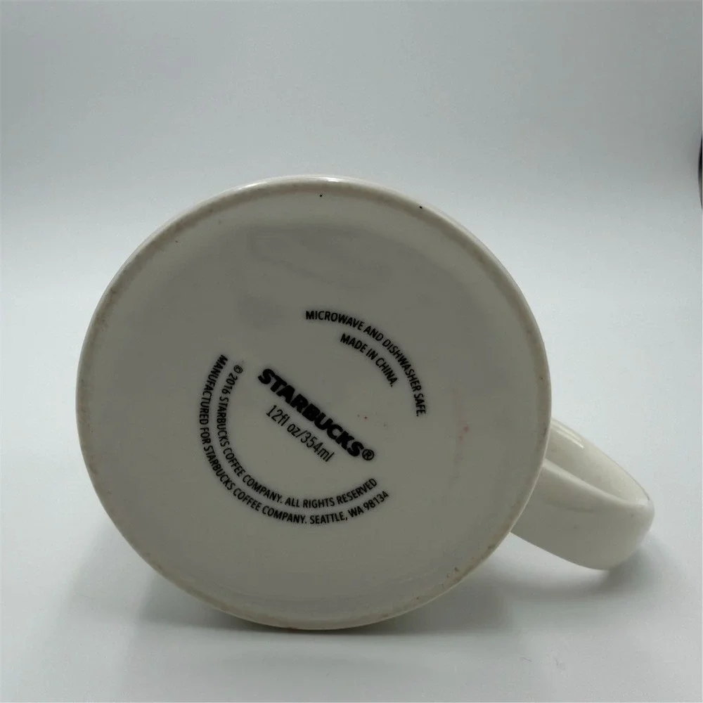 Starbucks Coffee Mug 12 oz White Green Ornament‎ Print Christmas 2016